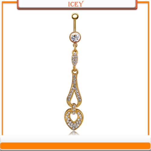 Long water drops with diamonds love belly button ring belly button high-end body puncture accessories