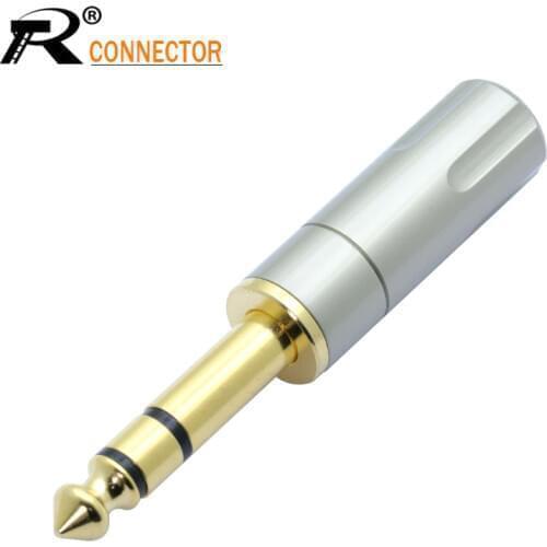 1pc New arrival Copper Jack 6.35mm Gold-plated Audio Plug Connector 6.35mm stereo Plug Assembly Microphone Connector