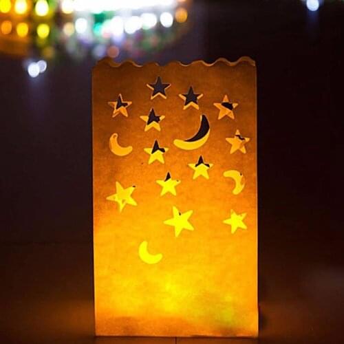 10PCS Star Moon Wedding Gift Tea Light Holder Paper Lantern Candle Bag Sky Lanter For Romantic Event Party Decoration Supplies