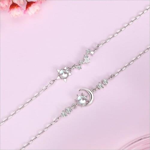 2 PCS Bracelets Silver 925 Girl Jewelry Trendy Crystal Moon Star Design Women Bracelet Accessories Female Birthday Gift Bracelet