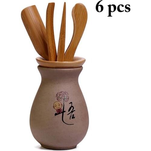 6pcs/set Multifunction Tea Utensil Wooden Tea Scoop With Tea Strainer Clip Needle Chashaku Holder Tea Set Accessories