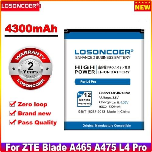 LOSONCOER 4300mAh Li3822T43P4h746241 For ZTE Blade L4 Pro / TWM Amazing X3s / Telstra 4GX HD Battery For ZTE Blade A465 A475