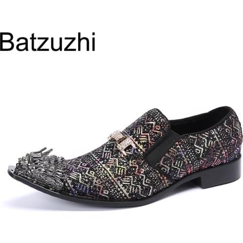 Batzuzhi Italian Style Hadnmade Mens Leather Dress Shoes Pointed Metal Toe Formal Business Leather Shoes for Men Party /Wedding