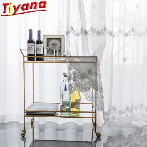 White Pearl Beaded Yarn Curtains for Living Room Embroidered Flowers Window Screening Romatic Sheer Voile for Bedroom X-M189#20