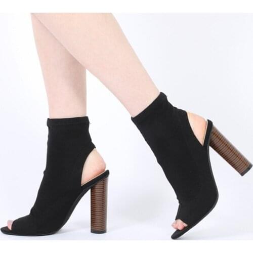 Sexy Women Stretch Fabric Summer Boots Peep Toe Slingback Slip On High Heel Ankle Boots Elastic Sock Botas Mujer