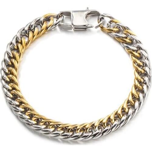 Stainless Steel Gold Tone Cuban Chain Link Bracelet Bangle Hip Hop Street Dance Jewelry Gift For Him