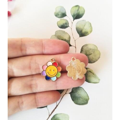 Colorful sun flower 10pcs Enamal Charms Metal Pendant Golden Color Earring DIY Fashion Jewelry Accessories