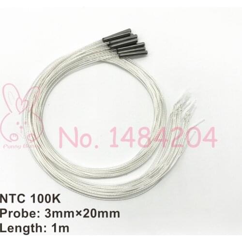 NTC 3950 100K Thermistor Temperature sensor 100K OHM Probe 3mm*20mm probe 500mm Wire 10 PCS