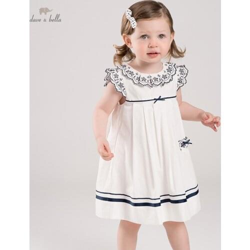 DB16862 dave bella summer baby girls cute bow embroidery dress children fashion party dress kids infant lolita clothes