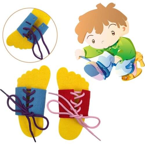 Kids Felt Toy Practice Tying Shoelaces Handmade Threading Board Puzzle Toy Home Kindergarten Kids Teaching Aids Educational Toys