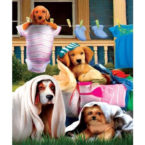 DIY Diamond Embroidery Animal Family Dog 5D Diamond Painting Cross Stitch Mosaic Pattern Full Round Rhinestone Home Decor