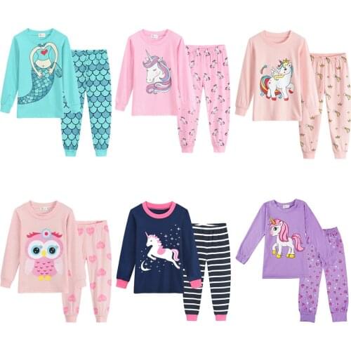 Girls Unicorn 2pcs Cotton Clothing Set Baby Kids Cartoon Top Tees Long Striped Pants Pajamas Set Children Sleeping Wear Clothes