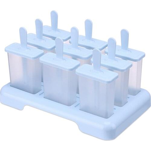 4/9 Cells Ice Cream Mold with Stick & Lid Reusable DIY Dessert Mould Ice Pop Maker for Home Kitchen Clear Color ASD88