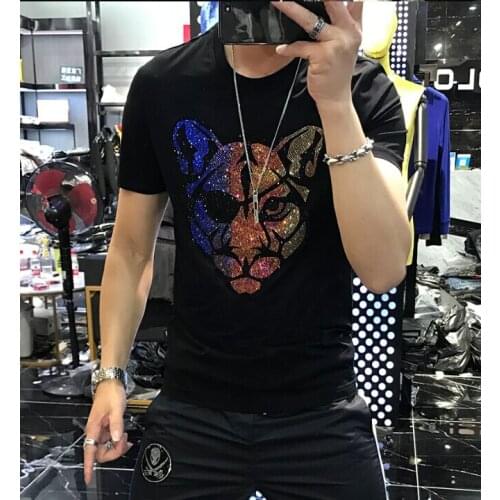 Summer T shirt Men Streetwear Round Neck Short Sleeve Tees Tops Diamonds Male Clothes Casual Tshirt