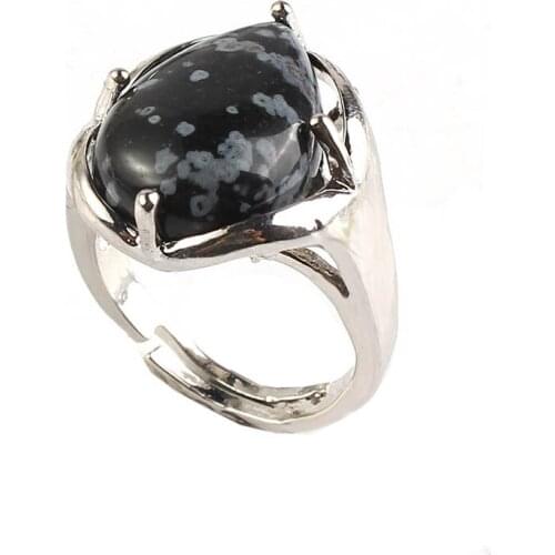 KFT Silver Plated Water Drop Resizable Stone Finger Ring Natural Snowflake Stone Ring For Women Party Wedding Jewelry