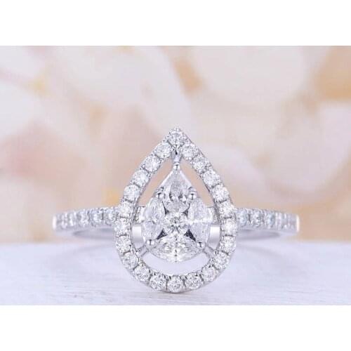 Megin D White Gold Hollowed Waterdrop Crystal Full Luxury Zircon Vintage Boho Rings for Women Wedding Couple Friend Gift Jewelry