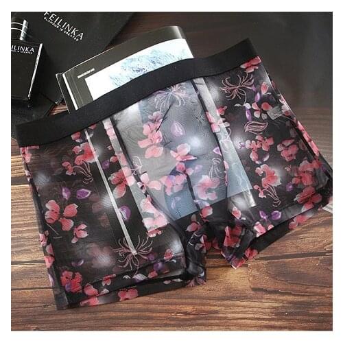 2021 Summer Ice Silk Men Underwear Seamless Transparent Boxer Shorts Ultra Thin Sheer Breathable Comfortable Panties Underpants