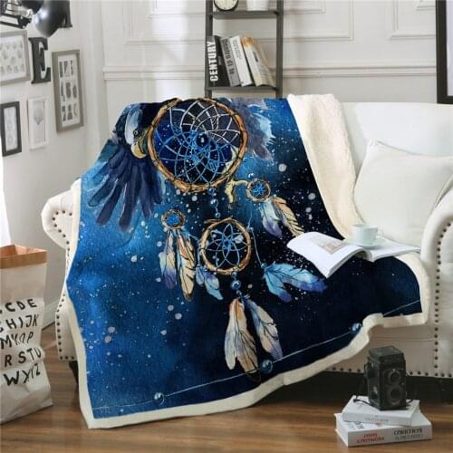 Fashion Dreamcatcher Sherpa Blanket Blue Galaxy Bedspread Bald Eagle Velvet Plush Beds Blanket Bohemian mantas para cama