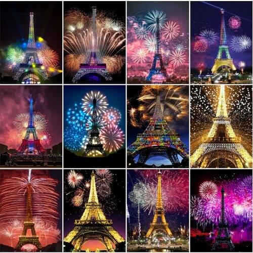 MomoArt Diamond Embroidery Eiffel Tower Diamond Painting Scenery Cross Stitch Kits Mosaic Full Square Round Handmade Hobby