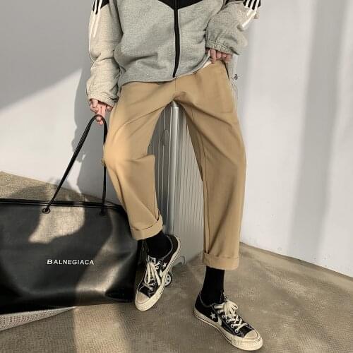 2020 Mens Solid Color Leisure Casual Pants Male Loose Tide Cotton Waist Elastic Straight Pants Black/khaki/grey/green Trousers