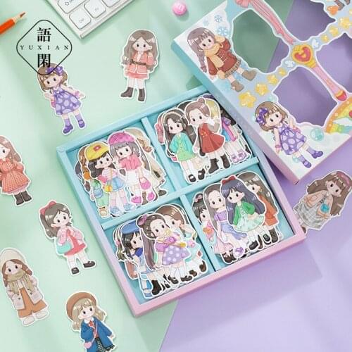 80pcs/boxed Cartoon Hand Painted Cute Vintage Decoration Sticker Set Kawaii Gift Stationery Stickers Office School Supplies