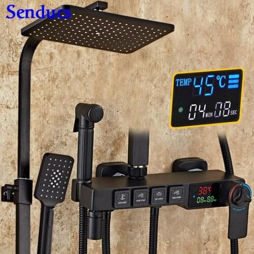 Termostatic Bathroom Shower Set Senducs Quality Brass Bathroom Shower Faucets Black Bronze Bath Shower Set Digital Shower Set