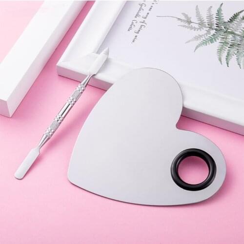 Stainless Steel Makeup Mixing Palette with Spatula Tools Heart Shaped Cosmetic Tool for Nail Art Eye Shadow Eyelash Extension Pi