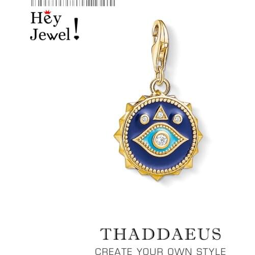 Charm Pendant Blue Nazar Eye New 925 Sterling Silver for Women Men Fit Bracelet Necklace Vintage Gift