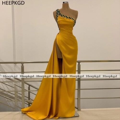Charming Backless Gold Evening Dress Long One Shoulder High Slit Chic Rhinestones Sexy Prom Party Occasion Gowns Plus Size