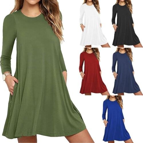 Solid color maternity dress maternity dress maternity autumn dress long sleeve loose solid color pocket dress spring and autumn