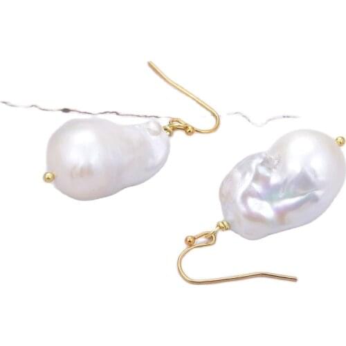 GG Jewelry Cultured Freshwater White Baroque Keshi Pearl Dangle Hook Earrings