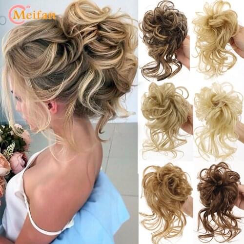 MEIFAN Curly Scrunchie Chignon With Rubber Band Synthetic Hair Ring Wrap Around on Hair Tail Messy Bun Ponytails Extension