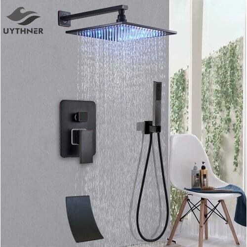 Bathroom Faucet Black Bronze Rain Shower Bath Faucet Wall Mounted Bathtub Shower Mixer Tap Bathroom Shower Faucet Shower Set
