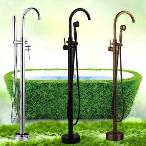 Antique Bronze Floor Stand Bath Faucets Bathtub Hot Cold Water Mixer Flooring Faucet Black / Chrome/Gold Finished