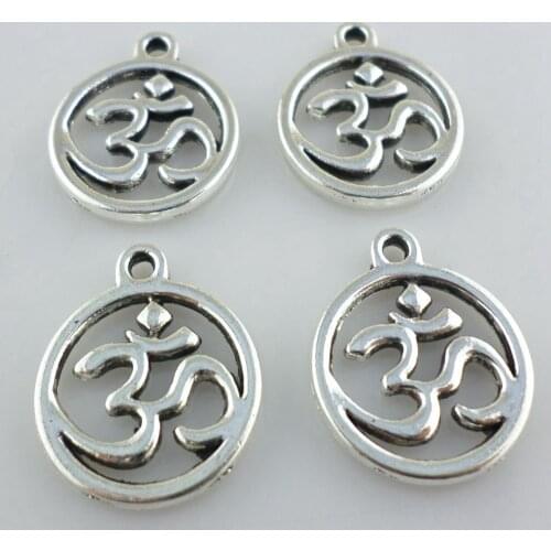 20pcs Tibetan Silver Ohm Om Yoga Round Charms Crafts Pendants 18x21mm Jewelry Making