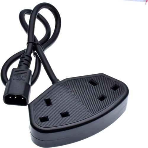 UK Power Extension Computer Cable IEC320 C14 Male Plug to 2 x Female Sockets AC Power Cord For PDU UPS,3G1.5 Square 60CM