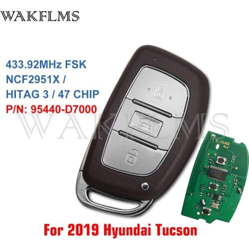 Smart Remote Car Key Fob 3 Buttons 433MHz NCF2951X ID47 For 2019 Hyundai Tucson P/N: 95440-D7000 95440D7000