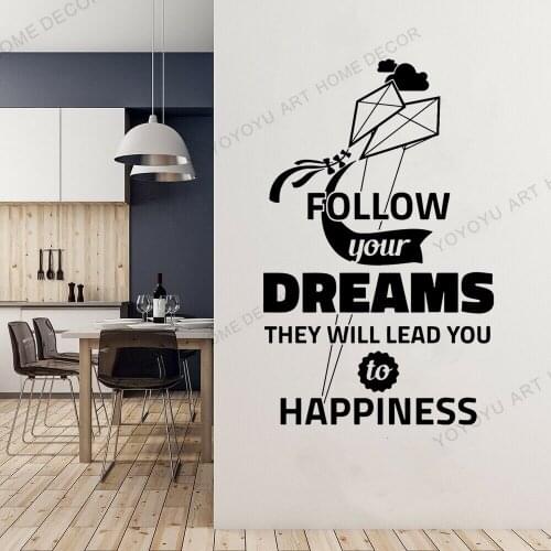 Inspirational Wall Decal Vinyl Follow Your Dreams Happiness Mural Art Decoration Sticker for Home Bedroom Living Room Decor WZ99