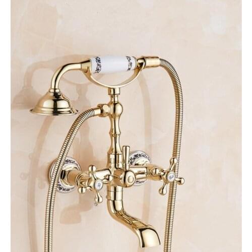 Vidric Bathtub Faucet Brass Rose Gold/Gold/Chrome Wall Mounted Rain Shower Faucet Hand held 2 Handle Luxury Bathroom Crane Tap S