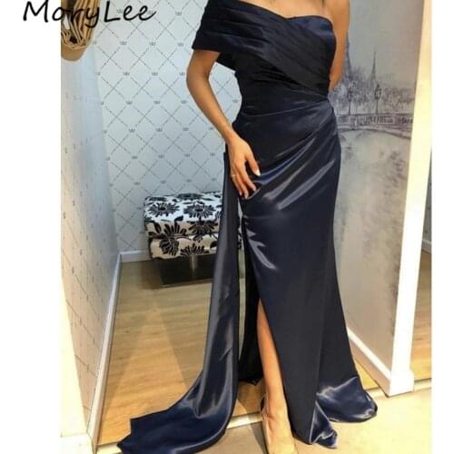 Prom Dresses 2021 One Shoulder Side Slit Spandex Satin Mermaid Prom Dresses With Zipper Back vestidos de fiesta de noche