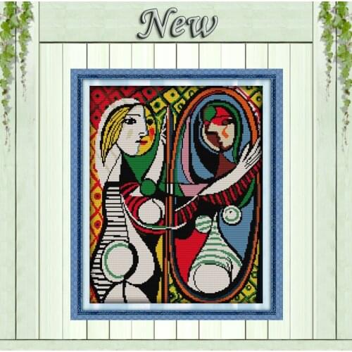Picassos mirror girl decor Abstract painting counted printed on canvas Cross Stitch kits DMC 11CT 14CT needlework Set embroider
