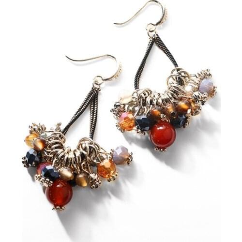 Ethnic style eardrop inlaid color artificial crystal retro personality high quality S925 pin women summer new fashion earrings