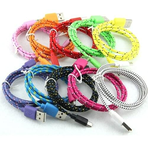 1M 2M 3M Round Fabric Cable Data Sync Charging Cable For Samsung Huawei Xiaomi LG Andriod Microusb Mobile Phone Cables 100pcs