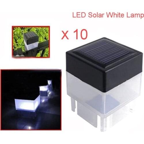 10pcs LED Solar Powered Fence Post Cap Light Outdoor Garden Yard Pool Waterproof White Lights Pathway Lighting Lamp