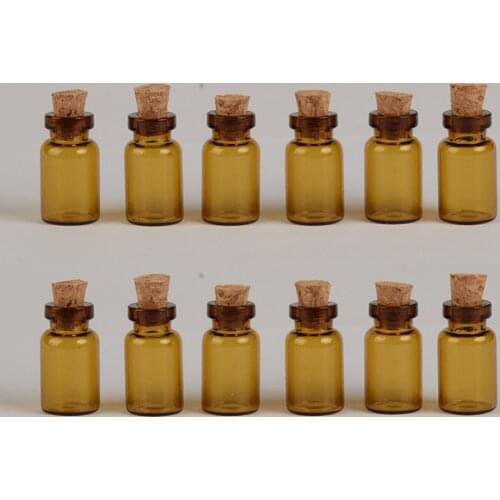100 pcs 13x24x6 mm Brown Glass Bottles With Corks DIY 1 ml Empty Decorative Cute Glass Vials Mini Jars