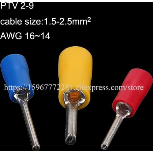 1000PCS Insulated terminal wire connectors automotive cable terminal male female connector plug jacket socket PTV 2-10