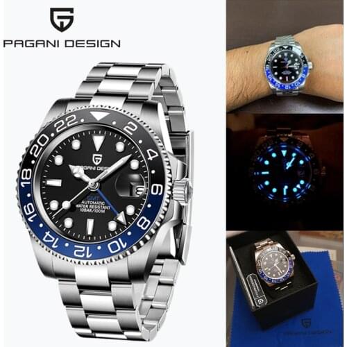 PAGANI DESIGN Men Wristwatch GMT Mechanical Watch Top Brand Stainless Steel Waterproof 100M Sapphire Glass 40MM Automatic Clock
