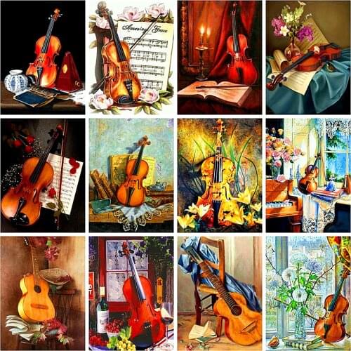 HUACAN 5D DIY Diamond Painting Full Drill Square Violin Home Decoration Embroidery Picture Handcraft Art Kits