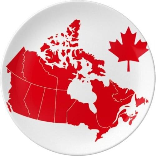 Red Maple Leaf Symbol Canada Country Map Dessert Plate Decorative Porcelain 8 inch Dinner Home