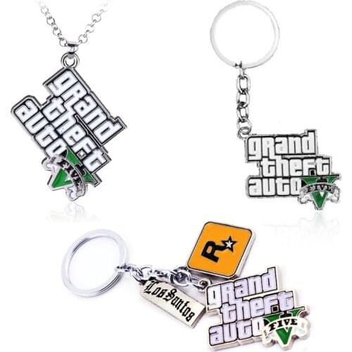 Cool GTA 5 figurines PS4 Game Cs Keychain Grand Theft Auto 5 Pendents Key chain For Robo Rock Collares Electronic Game Jewelry